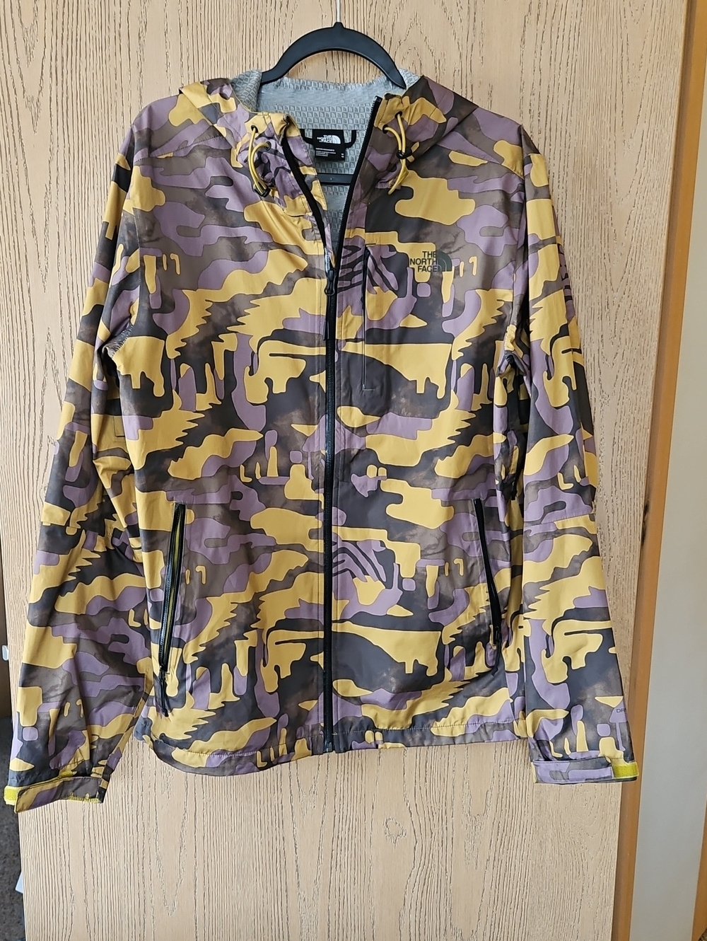The North Face Yellow & Green, Brown Camo Hooded Windbreaker